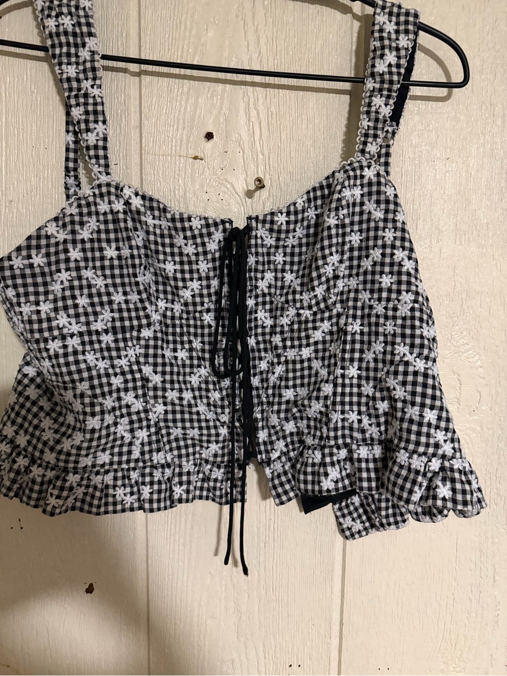 For Love And Lemons Black and White Gingham Lace-Up Crop Top